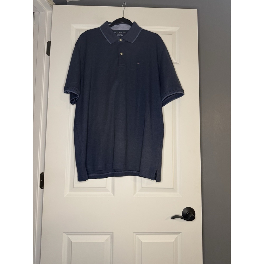 Tommy Hilfiger Men's Short Sleeve Polo Blue Striped Xxl